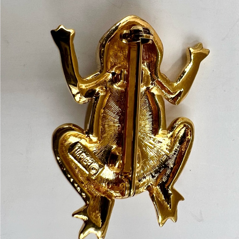 Vintage Napier Faux Pearl Gold Tone Frog Brooch - Picture 4 of 5
